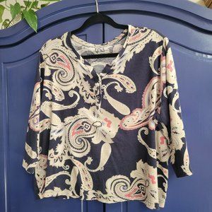 Croft and Barrow Soft 3/4 Sleeve 100% Cotton T Shirt with 4 Metallic Buttons